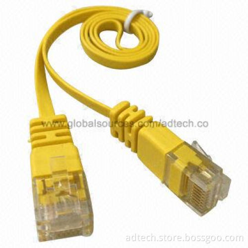 Cat5e Flat Cord, UTP Molded, Yellow, 4-pair 32AWG, 0.24-inch Width, UL-marked
